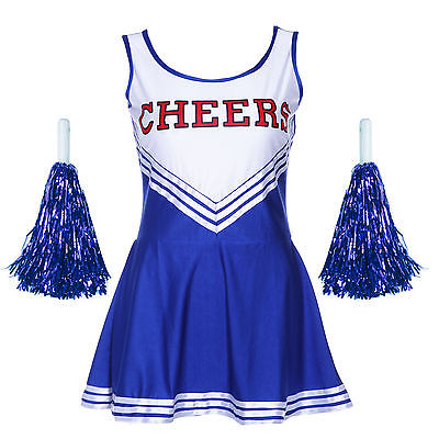 F1537-3 Sexy High School Girl Cheerleader Hen Party Uniform Costume w  Pompoms